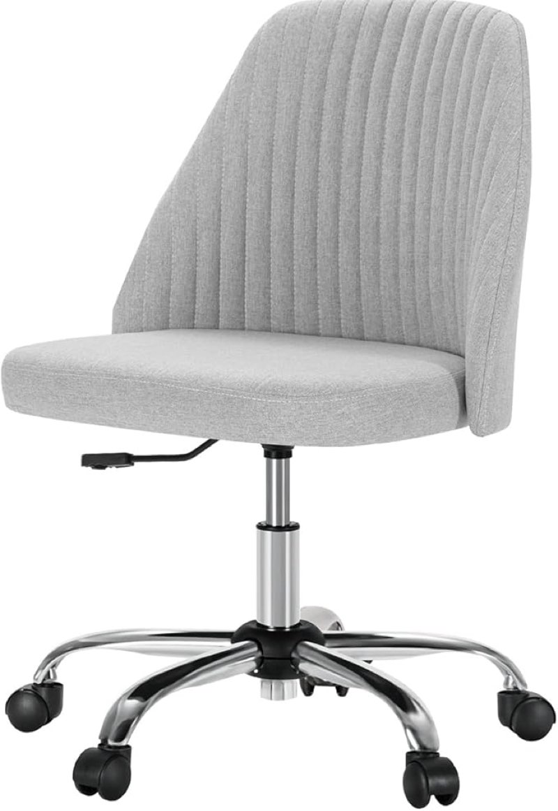 Armless Home Office Chair with Wheels, Adjustable Height 360 Swivel Desk Chair with Comfy Lumbar Support, Modern Fabric Task Chair for Office, Study, Work, Makeup(Grey)