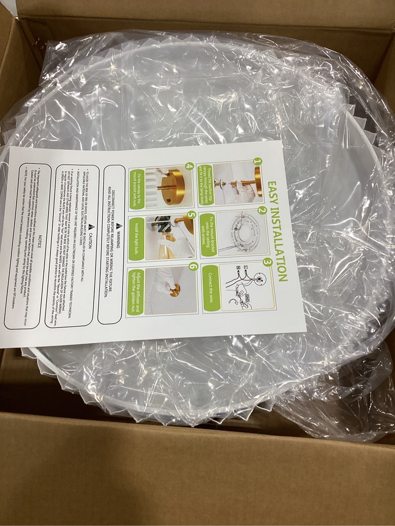 Condition photo showing As Is for Bargeni 16.5 Inch Semi Flush Mount Ceiling Light Fixture,Gold Finish with Pleated Fabric Shade,3-Light Flush Mount Ceiling Light,Modern Light Fixtures Ceiling Mount for Bedroom,Hallway,Nursery Room Gold 16.5inch