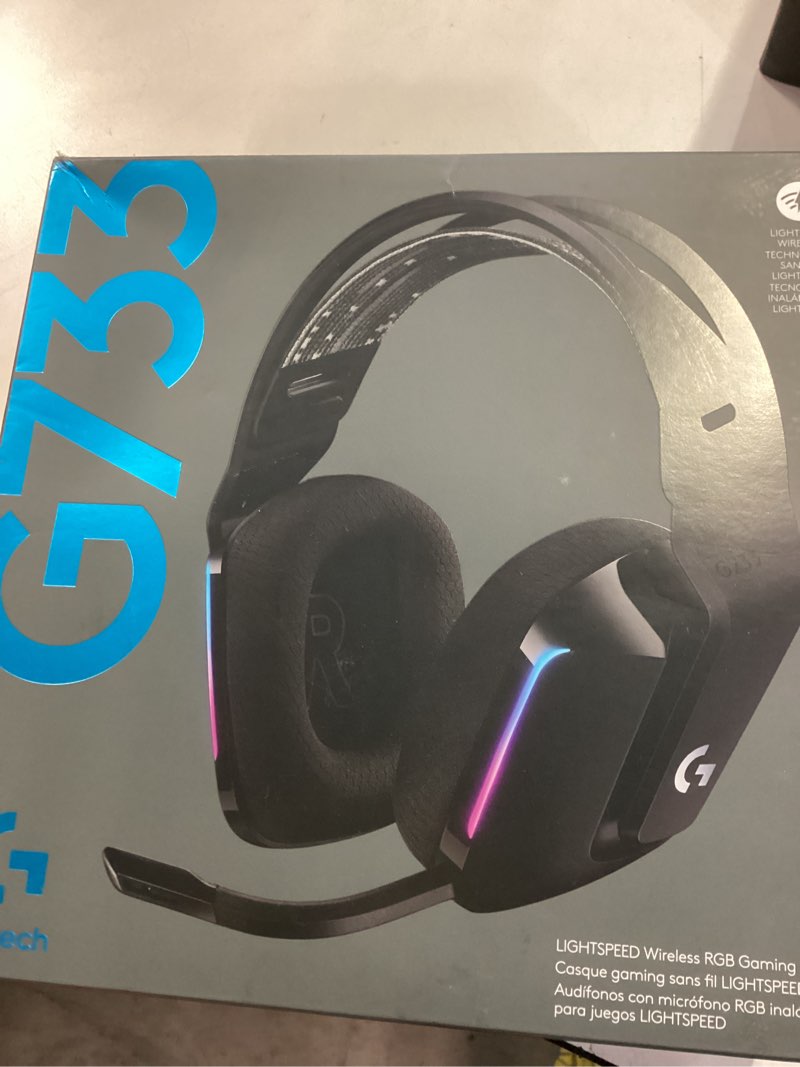 Condition photo showing New/Like New for Logitech G733 Lightspeed Wireless Gaming Headset with Suspension Headband, Lightsync RGB, Blue VO!CE mic technology and PRO-G audio drivers - Black