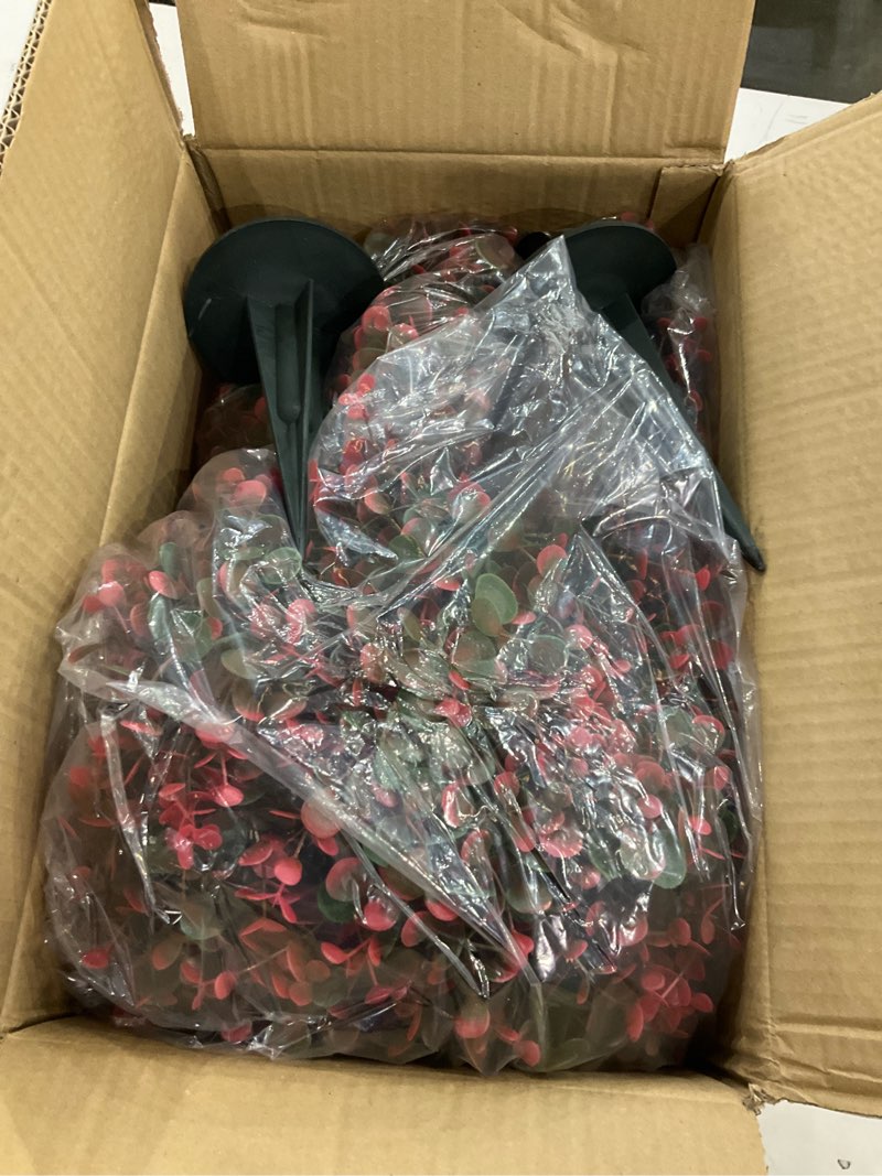 FAJUNZH 2 Pack 23” Artificial Topiary Bushes for Outdoors Fall Decorations with 7.8” Spike, Red Boxw