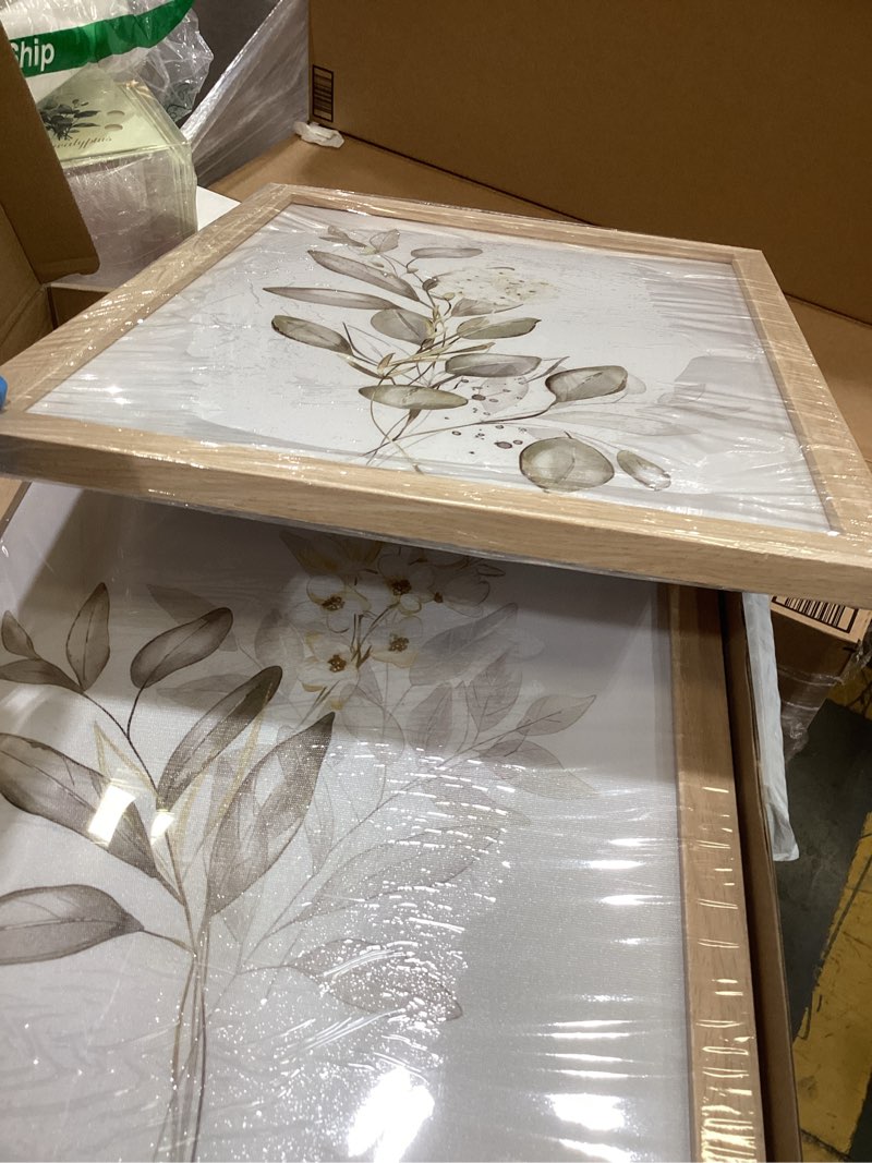 Condition photo showing Good Condition for framed nature botanical wall art set of 2, white floral with green eucalyptus leaves canvas prints, modern minimalist flower painting picture for kitchen, bedroom, dining room,bathroom decor, 8x10in white floral framed 10"l x 8"w