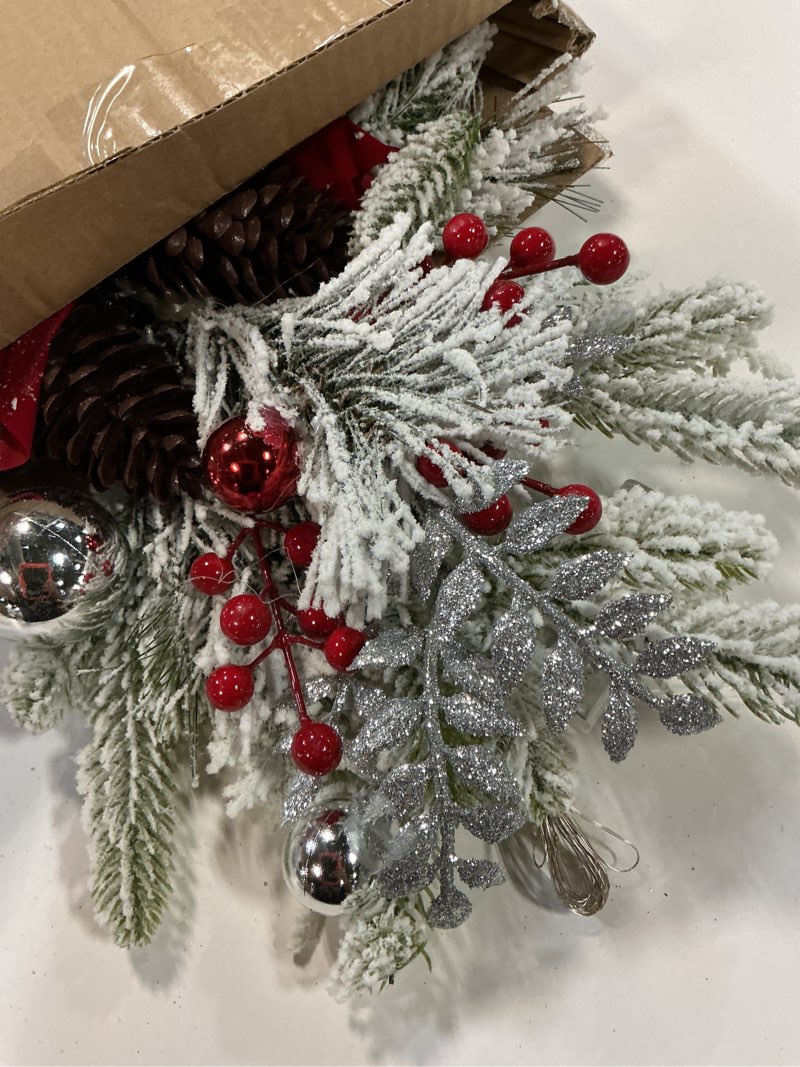 Condition photo showing As Is for 2025 Cordless Christmas Swags Prelit Teardrop Swag Christmas Staircase Decorations Artificial Stairs Christmas Garland with Lights Rustic Christmas Swag for Front Door Wall Window Stair Home Decor (A)