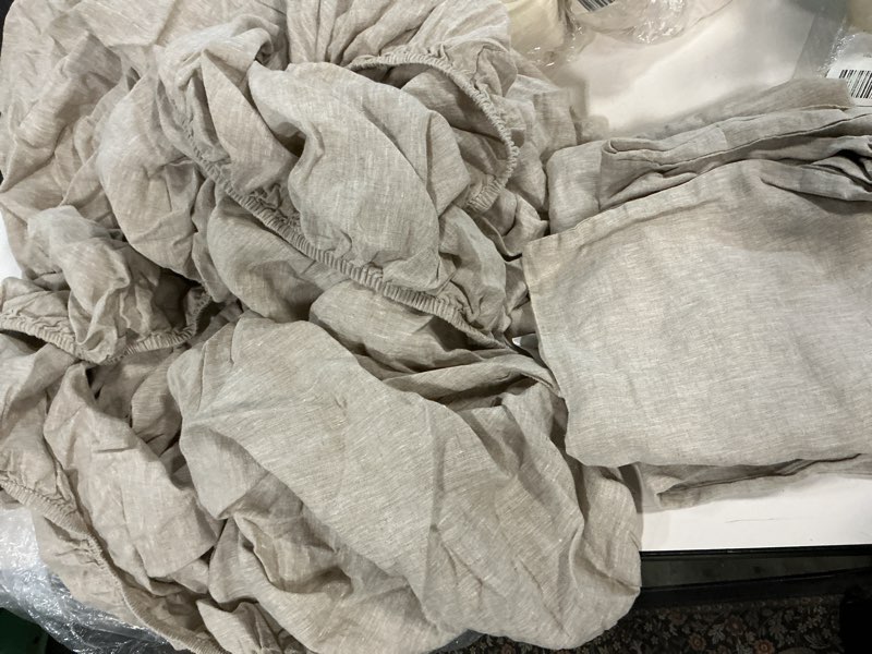 Condition photo showing As Is for quince european linen fitted sheet set of 3, natural chambray, king