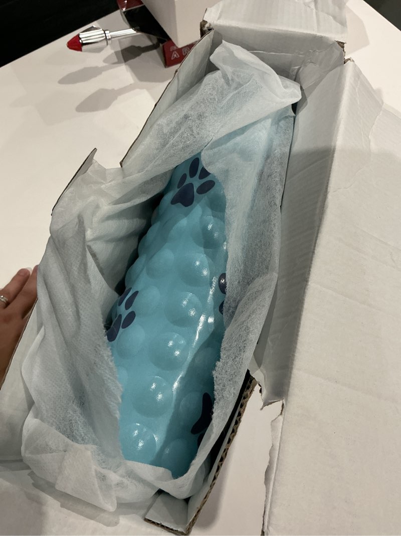 Condition photo showing As Is for pet cooling gel pad with patent technology, 44in dog cooling mat for summer, self cooling mat for large/medium/small dogs, non-slip waterproof durable mat for dog beds, car, indoor & outdoor use blue 31.5" x 43.3"(l-rectangle)