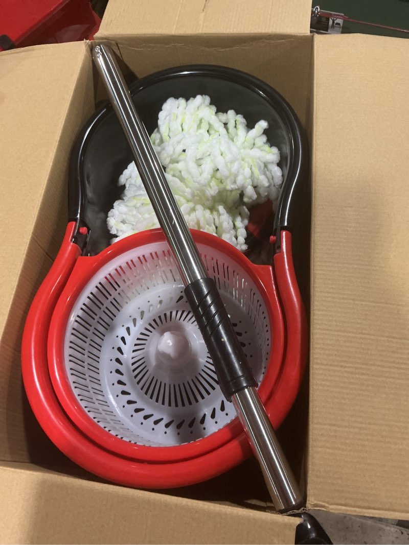 Condition photo showing As Is for mop and bucket set strongest heaviest duty mop - best floor mop easy to use - for professional home floor cleaning system - 360 spin non scratch microfiber wet jet mop with integrated wringer bucket