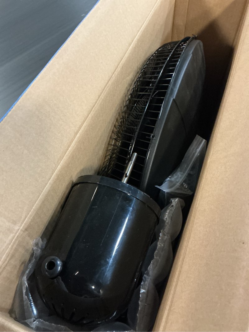 Condition photo showing As Is for utilitech 18-in 120-volt 3-speed indoor black oscillating pedestal fan with remote