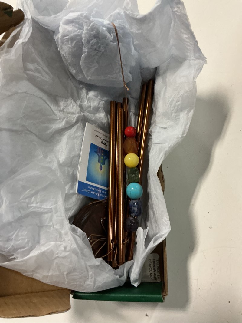 Condition photo showing Good Condition for woodstock chimes signature collection, woodstock chakra chime, 17'' bronze eastern energies wind chimes for outdoor, patio, home garden decor (cc7br)