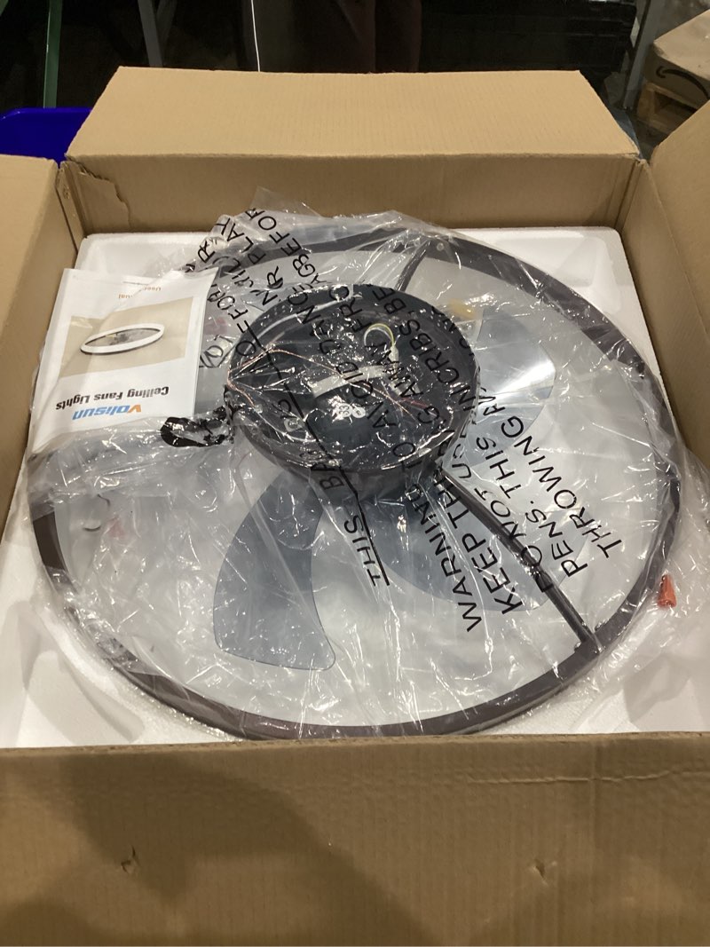 Condition photo showing New/Like New for volisun low profile ceiling fans with lights and remote, 19.7in fandelier ceiling fan flush mount, 3000k-6500k smart bladeless led fan light, brown modern ceiling fans with lights for bedroom brown 19.7 inch