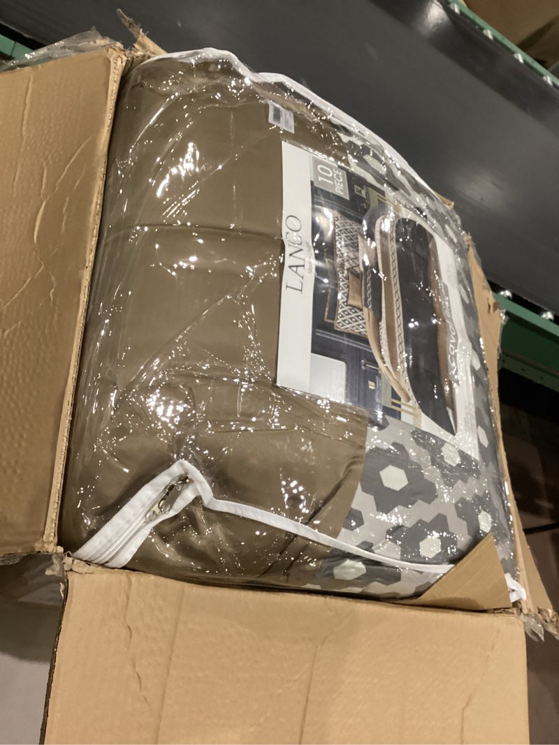 Condition photo showing Good Condition for queen comforter set, grey brown, 10 piece bed in a bag for all seasons, luxury extreme comfort bedding sets with bedskirt, pillow shams, euro shams and decor pillows grey brown queen