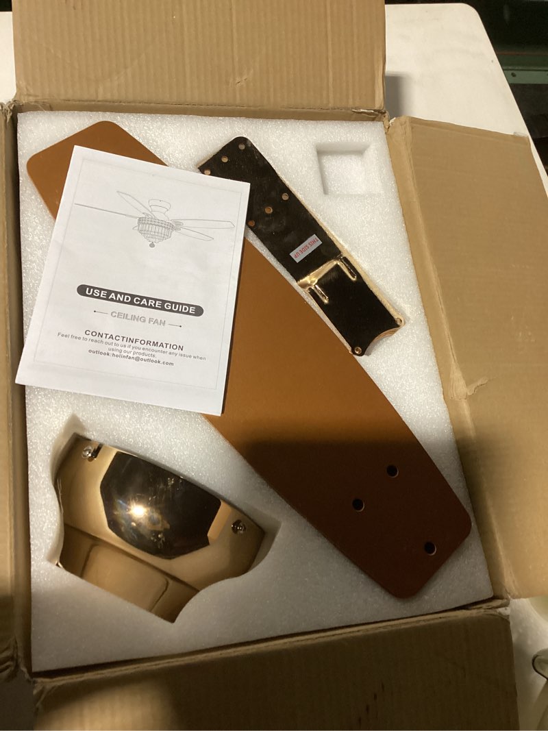 Condition photo showing Good Condition for Crystal Ceiling Fan Fandelier with Lights-Ceiling Fans with Lights,50" Low Profile and Remote Control, Flush Mount, Reversible, Dimmable, Noiseless,Ceiling Fan for Bedroom?Gold? Gold-2