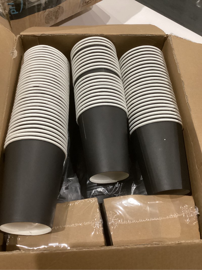 Condition photo showing Good Condition for Ginkgo 8 oz (100 Pack) Disposable Paper Coffee Cups with Lids and Sleeves, Heat-Resistant Leak-Proof Black To Go Paper Cups for Hot Coffee, Cocoa, Chocolate and Espresso