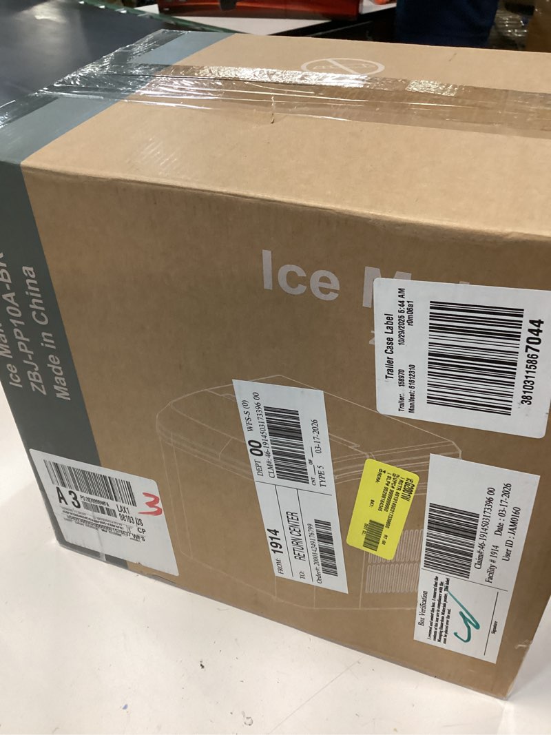 Condition photo showing New/Like New for olixis countertop ice maker machine with handle, auto-cleaning portable ice maker with basket & scoop, 15 lbs in 24hrs & 9 ice cubes in 6 mins, 2 ice cube sizes, for home party camping rv, black black 12\"*8.6\"*11.6\"