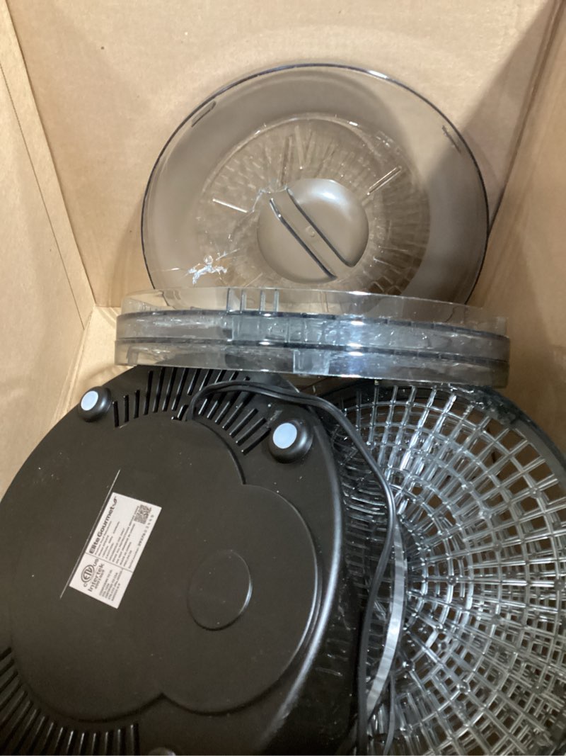 Condition photo showing As Is for Elite Gourmet EFD319 Food Dehydrator, 5 BPA-Free 11.4" Trays Adjustable Temperature Controls, Jerky, Herbs, Fruit, Veggies, Dried Snacks, Black