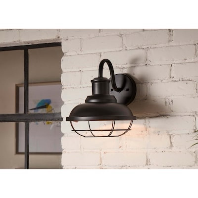 allen + roth yordan 1 -light 11.42-in h matte black hardwired dark sky outdoor wall light
