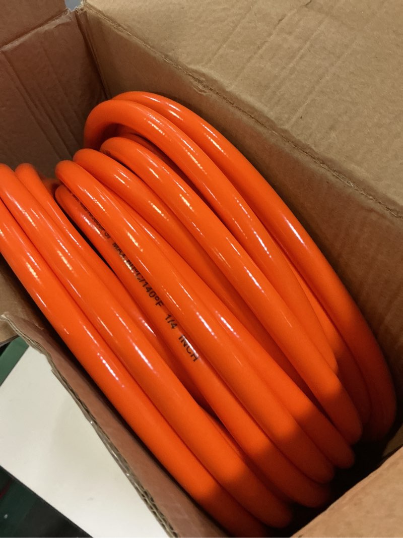 Condition photo showing New/Like New for 50ft sewer jetter kit for pressure washer, 5800 psi water jet drain cleaner hose with corner rotating button nose nozzle, 1/4 inch npt, spanner handle and strap 50 ft orange