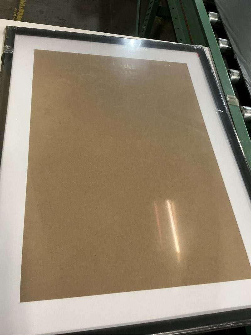 Condition photo showing As Is for 22x29 picture frame black solid wood poster frame 18x25 with white mat & hanging hardware fits 22x29 or 18x25 photo frame (t23b2229w1825)