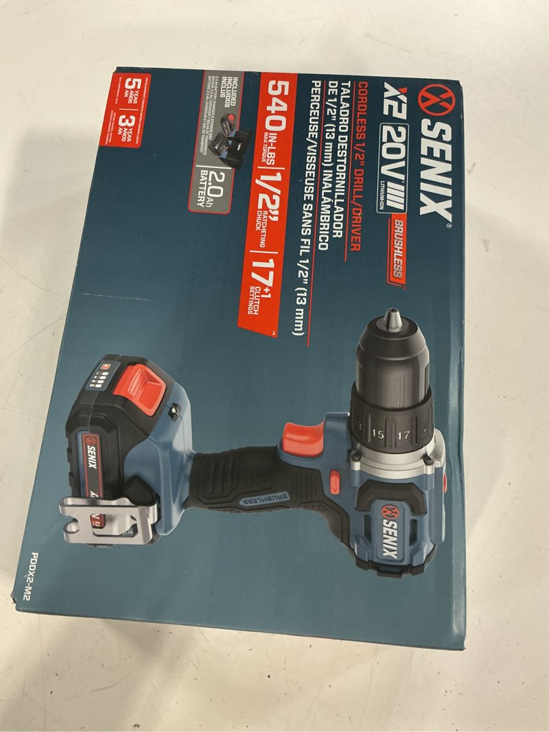 Condition photo showing New/Like New for senix x2 20-volt 1/2-in keyless brushless cordless drill (1-battery, charger and soft bag included)