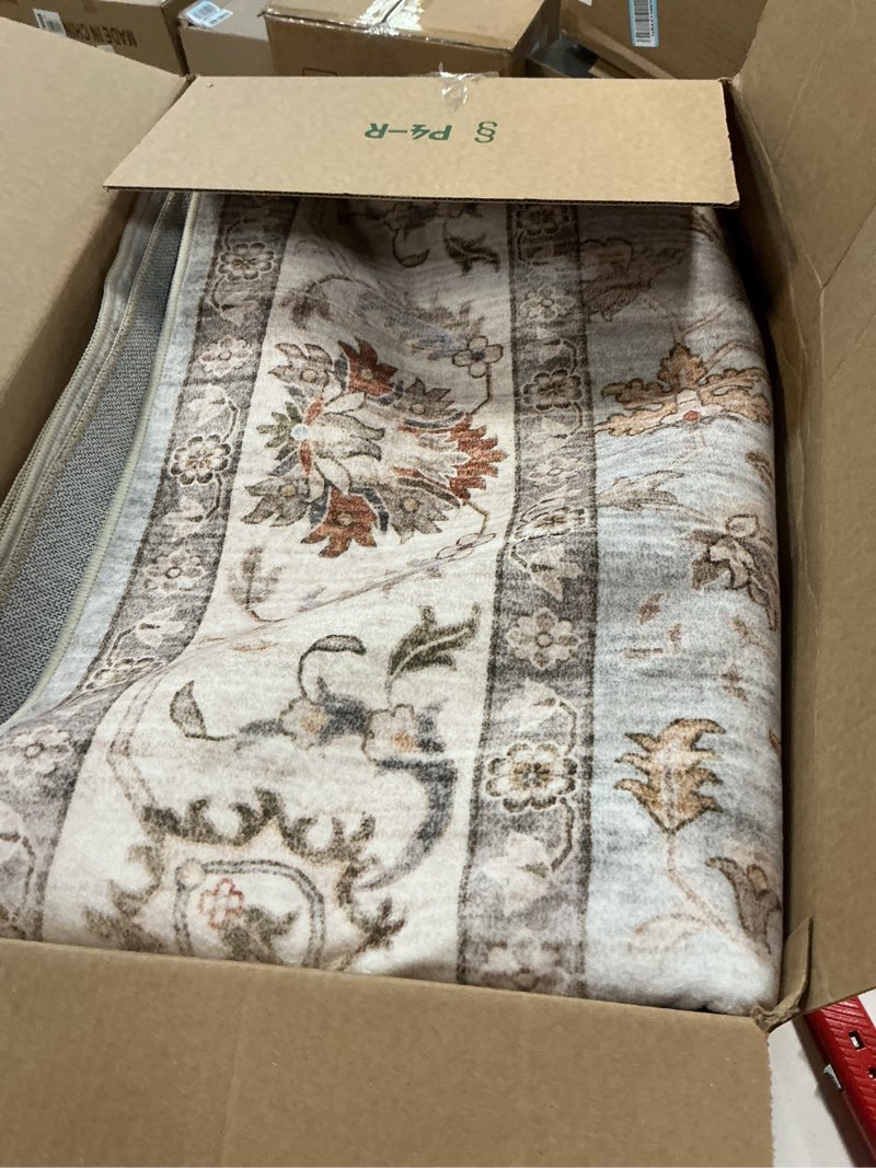 Condition photo showing As Is for WITSHOCK 6x8 Area Rugs for Living Room: Machine Washable Non Slip Vintage Carpet - Low Pile Lightweight Print Rug for Bedroom Dining Room - Stain Resistant for Household - Pet Owners (Light Blue) 6' x 8' (Rectangular) Light Blue/Light Ivory/Beige