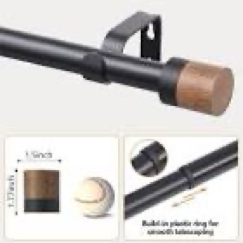 wood curtain rods for windows 72 to 144 inches(6-12ft),1 inch adjustable window curtain rods with imitation wood grain finials,heavy duty decorative drapery rod for bedroom,kitchen and patio 2 pack 32\"-144\"|2 pack black