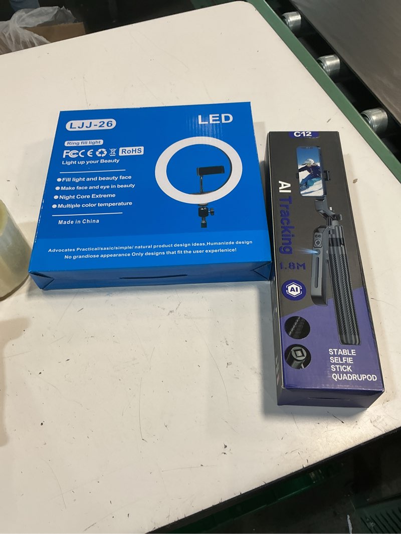 Condition photo showing New/Like New for auto face tracking self stick tripod for iphone with 10" ring light hands-free 360°adjustable 70.9 inch smart phone stand with remote for content creator vlog video recording c-auto face tracking tripod with 10" large ring light