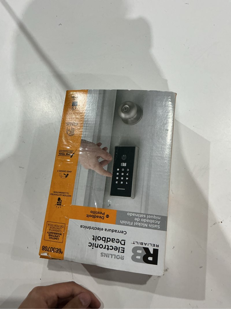 Condition photo showing As Is for reliabilt rollins matte black keypad electronic deadbolt lock