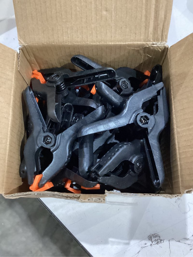 Condition photo showing Good Condition for 24 pack 3.5 inch plastic spring clamps, black heavy duty clips, backdrop clips, plastic clamps for crafts, backdrop stand, woodworking, photography