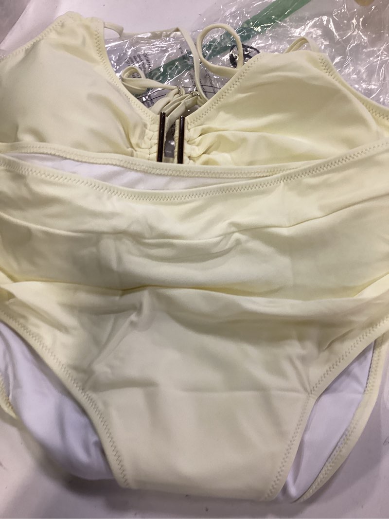 Condition photo showing Good Condition for (Size:M)BMJL Womens High Waisted Bikini Sets Modest Tummy Control Swimsuits Cutout Crisscross Ruched Two Piece Bathing Suit Solid Color Medium Beige