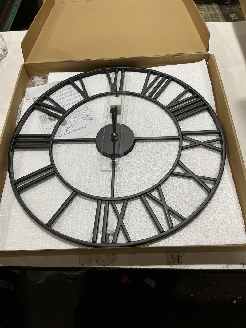 Condition photo showing Good Condition for 20inch/50cm large wall clocks for living room decor,modern,battery operated,silent,non ticking,big black round wall clock for home,farmhouse,office,decoration(iron roman numerals, 20 inches) iron roman numerals 20 inches