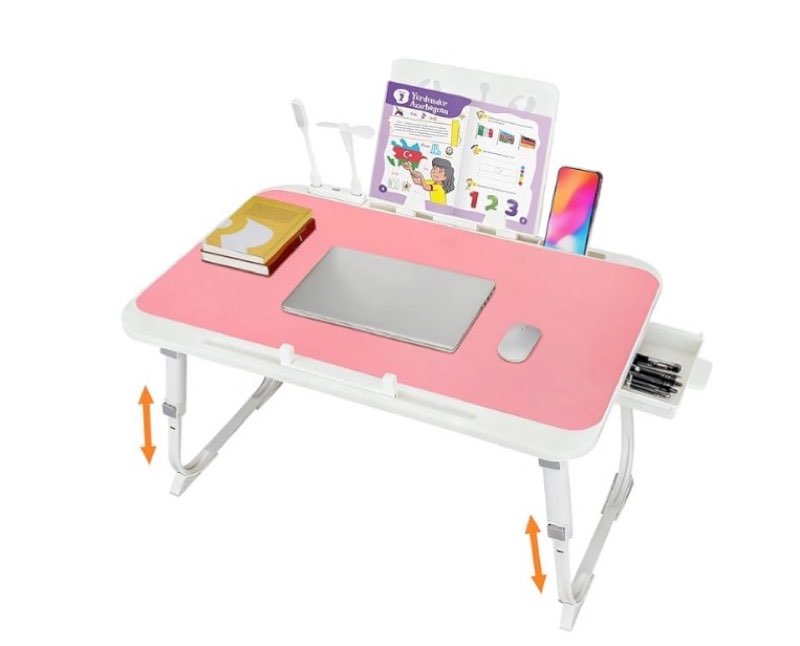 Laptop Desk for Bed Height Adjustable, Lap Bed Table with USB/Storage Drawer/Cup Holder/Tablet Stand/Book Shelf, Foldable Breakfast Tray Portable for Reading Writing, Sofa & Floor, Black