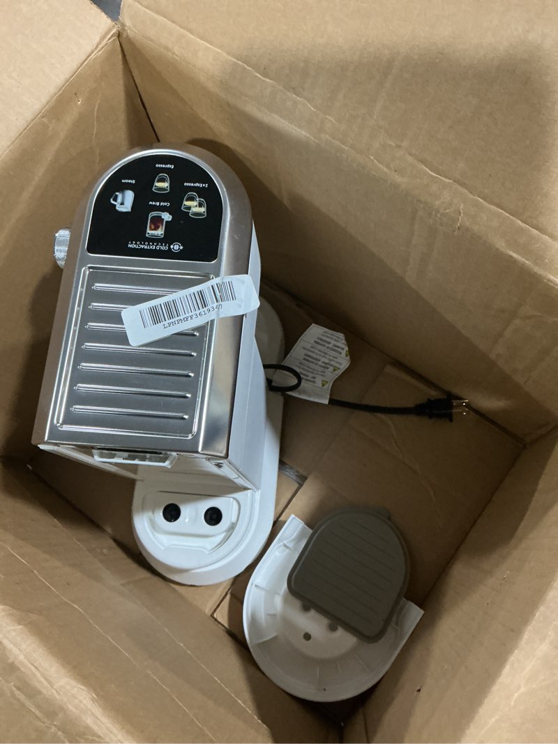 Condition photo showing Good Condition for De'Longhi Dedica Duo Compact Espresso Machine - Cold Brew Coffee Maker with Milk Frother Wand- for Espresso, Hot & Iced Coffee, Cappuccinos, Lattes & Home Barista Brewing, Vanilla Vanilla White