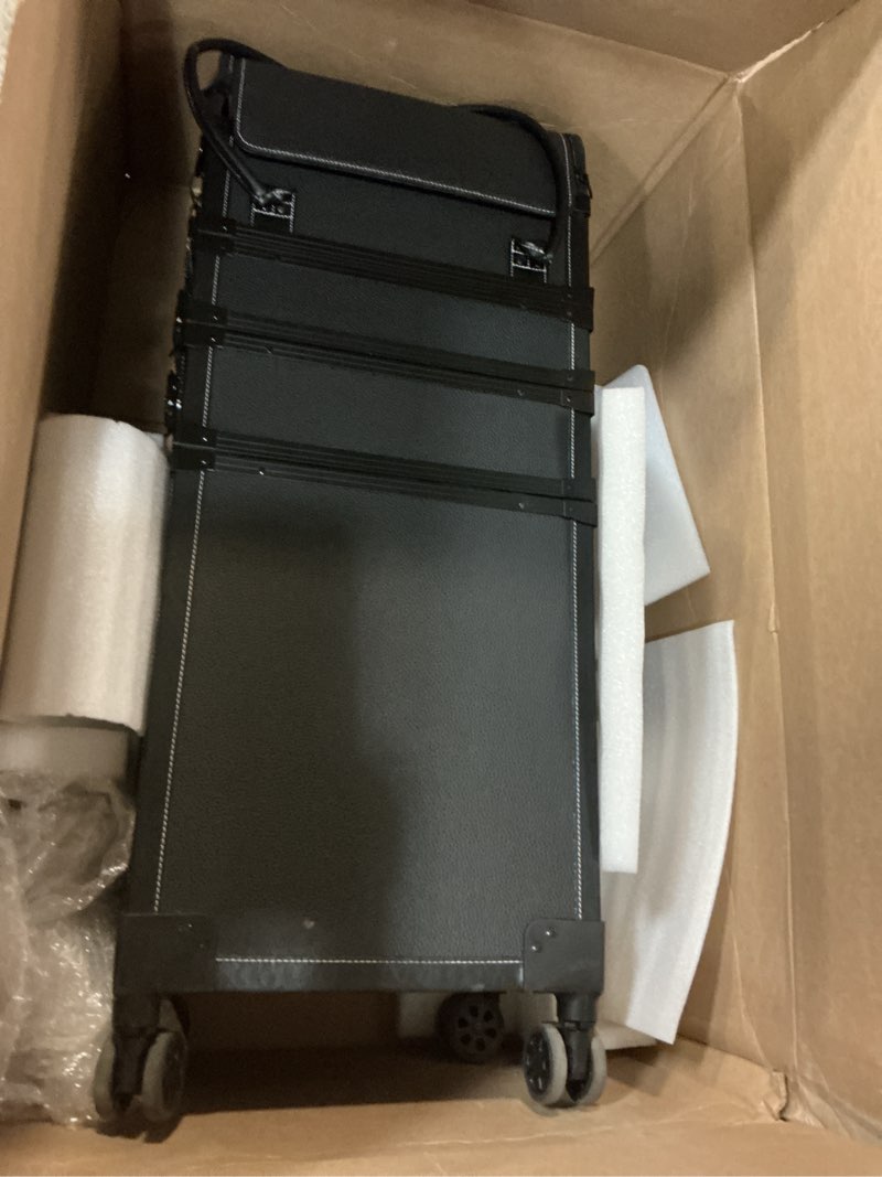 Condition photo showing As Is for Costravio 5 in 1 Rolling Makeup Case Transformable Train Case, Black Vegan Leather Cosmetology Case on Wheels, Travel Cosmetic Storage Cases for for Hairstylist Artist Nail Beauty Salon Barber