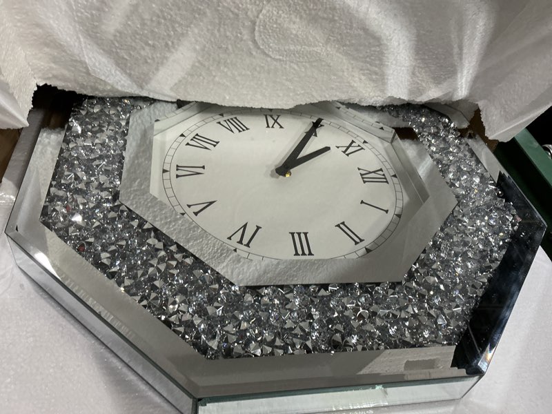 Condition photo showing New/Like New for XIHACTY Wall Clock, Octagon Mirror Glass Clock, Cute Diamond 20-inch Non-Ticking Clock for Wall Décor, Perfect Home Decor for Bedroom, Bathroom Motif, Dining Room(Excluding Batteries.) Diamond Silver 20x20 inch