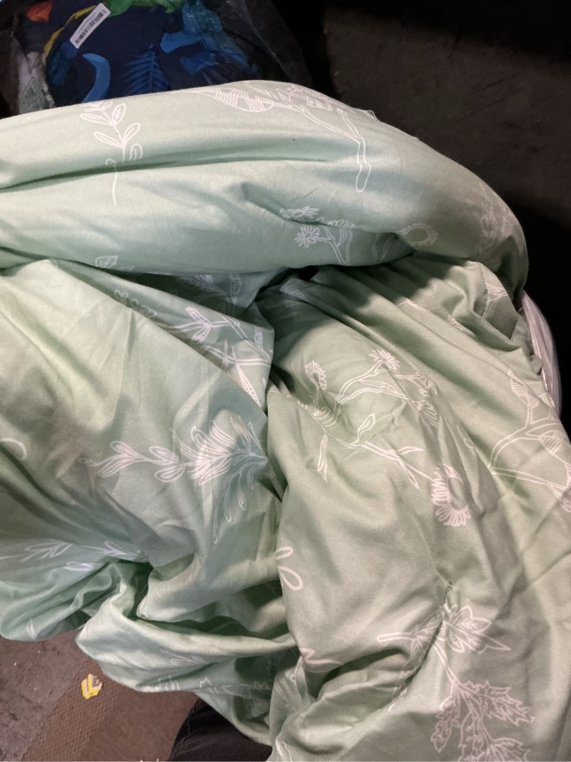Condition photo showing As Is for full size comforter set 7 pieces, sage green, cute floral bed in a bag full boho, soft fluffy bedding sets with comforter, sheets, pillowcases & shams, all seasons full 1 sage green