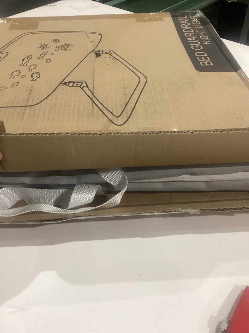 Condition photo showing New/Like New for Toddler Bed Rail with Night Light - Foldable Bed Side Rails - Fits for Most Beds Bed Rails for Full Size Bed, Queen Size Rails, Twin Rails - Portable Fence for Baby - 48inch Grey With Fish Image