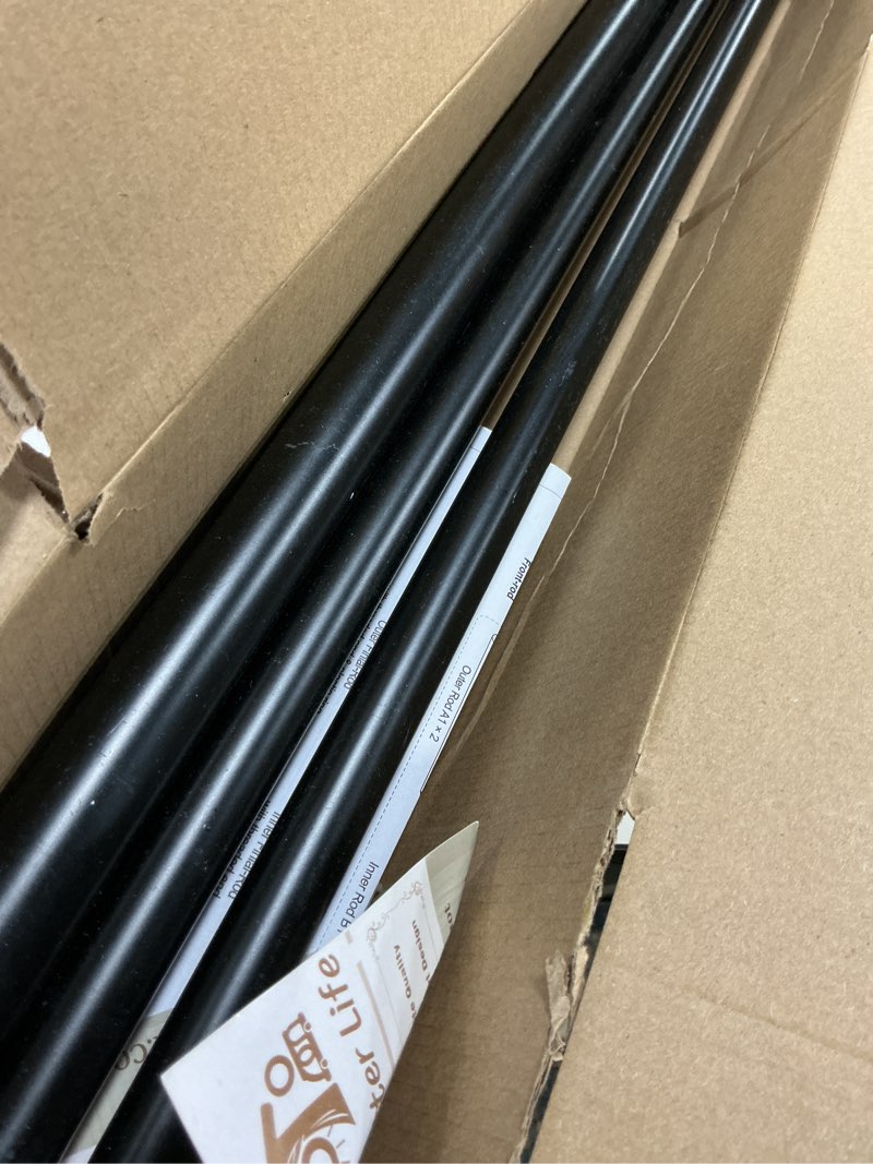 Condition photo showing Good Condition for Double Curtain Rod 72 to 144 Inch, HOTOZON 1 Inch Heavy Duty Double Curtain Rods for Windows 60 to 140 Inches(5-11.6 ft), Telescoping Drapery Rod with Simple End Finials, Black Black 72-144"