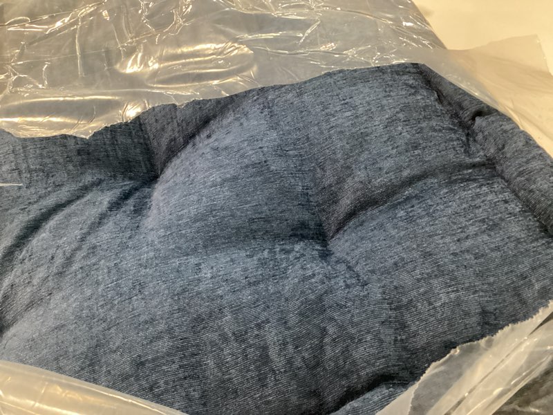 Condition photo showing Good Condition for Intelligent Design Large Floor Pillow for Adults Yoga or Meditation Cushion with Handle, Floor Cushion for Board Games, Lustrous Chenille Tufted, Handsewn Scalloped Edge, Azza, 24" x 24" x 5" Navy 24"W x 24"L x 5"H Square Navy With Handle