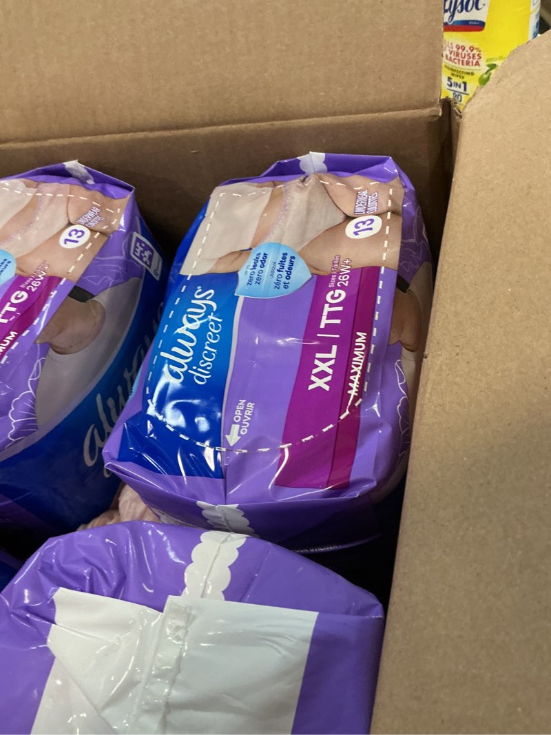 Condition photo showing Good Condition for Always Discreet Adult Incontinence Underwear for Women and Postpartum Underwear, XXL, Up to 100% Bladder Leak Protection, 52 Count (4 Packs of 13) 2X-Large 52