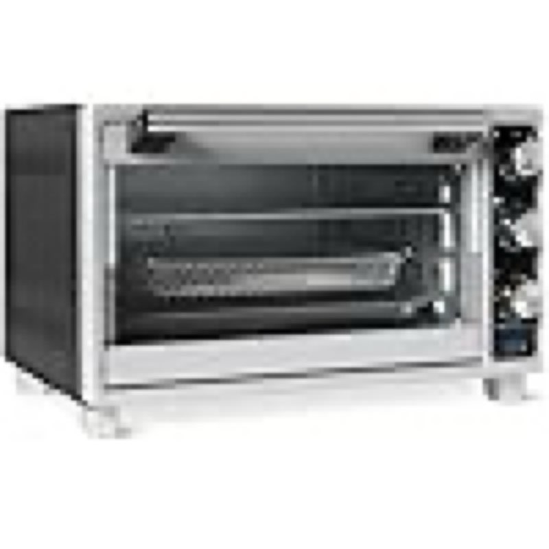 amazon basics 6-slice 23-qt toaster oven with built-in air fryer, 7-in-1 cooking options, 60-min timer & adjustable temperature (200°f - 450°f), with accessories, 1500w, stainless steel, silver/gray