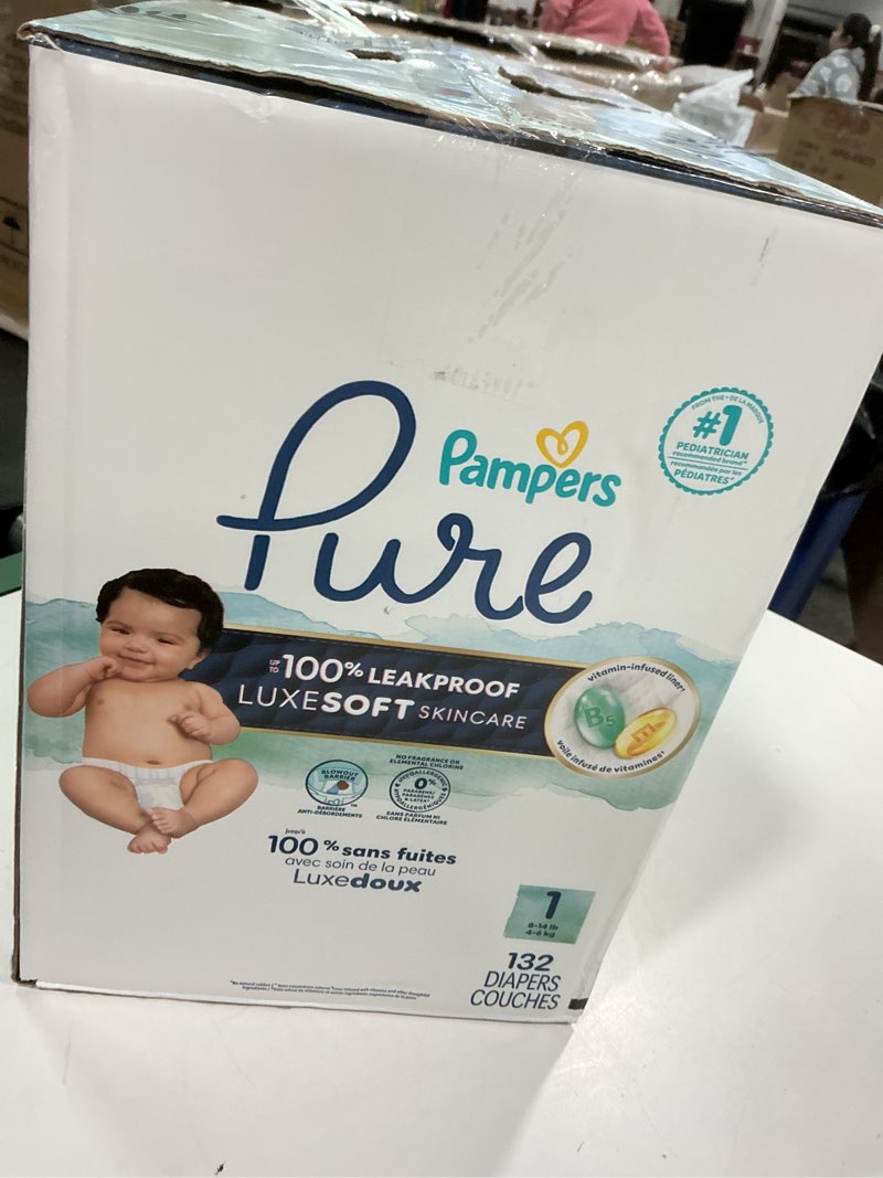 Condition photo showing New/Like New for Pampers Pure Protection Baby Diapers, Size 1 (8-14 lbs), 132 Count, Up to 100% Leakproof, Premium Plant-based Skin Protection, Hypoallergenic Soft Diapers Size 1 132