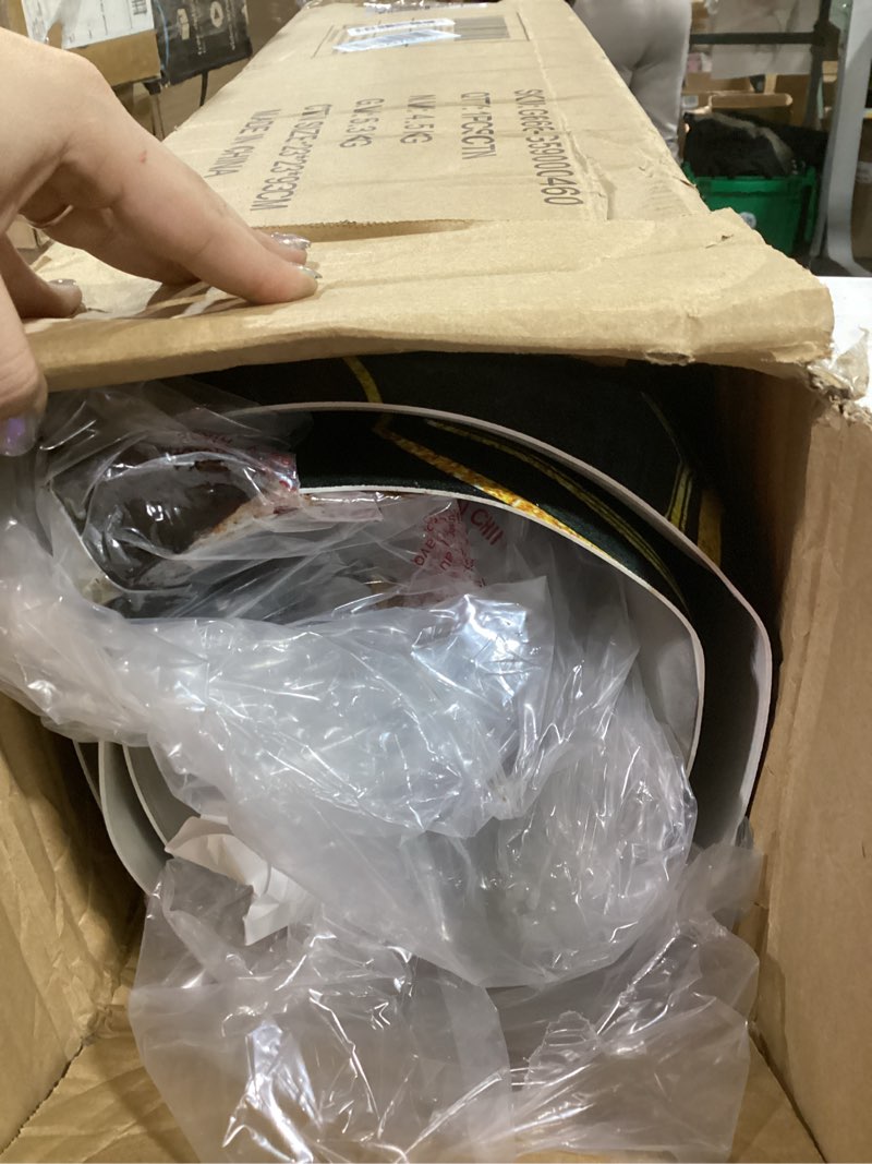 Condition photo showing Good Condition for OmySalon 3ft. x5ft. Salon Anti Fatigue Mat for Hair Stylist, 5/8" Thick Barber Floor Mat with Round Cutout Under Styling Chair, Anti-Slip Design Gold & Teal