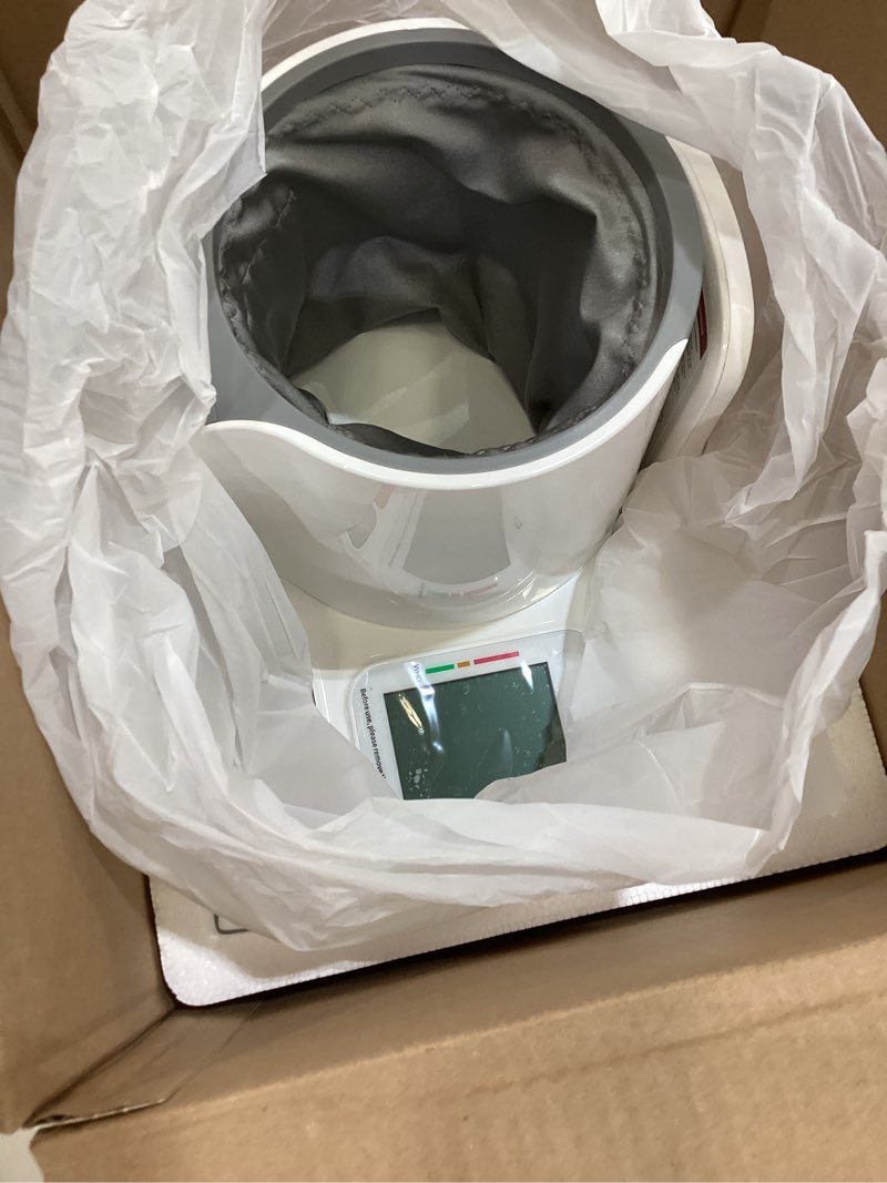 Condition photo showing Good Condition for cavn blood pressure monitor, one-touch barrel-type upper arm blood pressure monitors for home use, no-wrap auto-fit design, fits arms 7.1"-16.5", 3-color backlight, 2 users 2×99 memory white