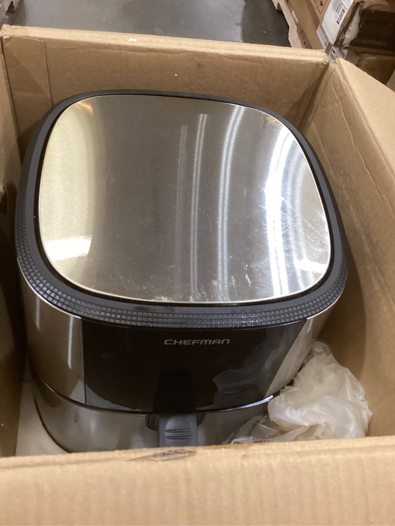 Condition photo showing As Is for chefman air fryer 8 qt | turbofry® 4-in-1 with 450°f hi-fry option for crispier results | bake, dehydrate, frozen | xl nonstick dishwasher-safe basket | stainless steel 8 quarts stainless steel