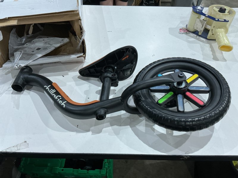 Condition photo showing As Is for chillafish buzzi 10' balance bike for kids 1.5 years and older, lightweight toddler bike with adjustable seat black