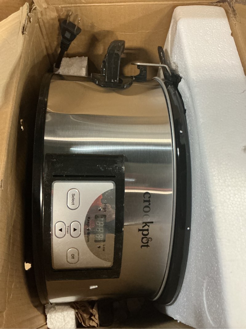 Condition photo showing As Is for crock-pot 6 quart cook & carry programmable slow cooker with digital timer stainless steel (cpscvc60ll-s) pack of 1 digital display