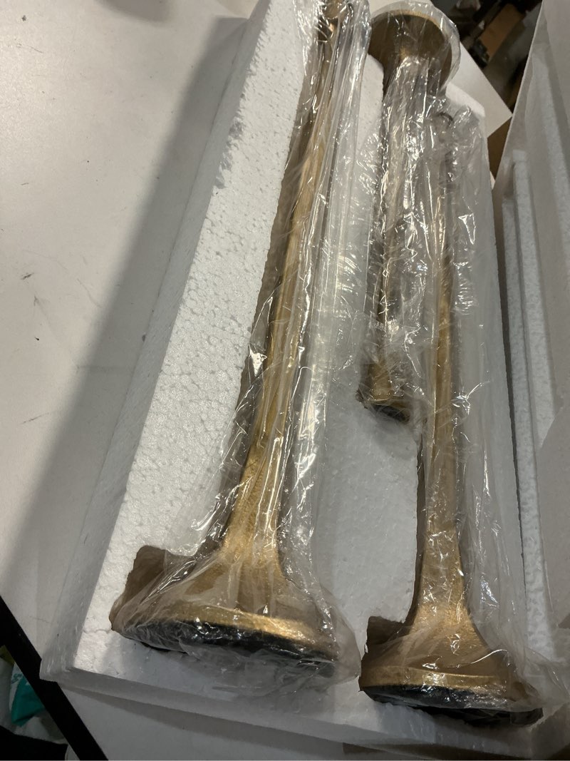 Condition photo showing Good Condition for Denique Iron Taper Candle Holder Set of 3, Black Candlestick Holders 19.3”17” 14” Heightening Decorative Candle Stand Set for Wedding, Dining Table, Home Decoration (Gold) Gold 14”,17”,19.3”