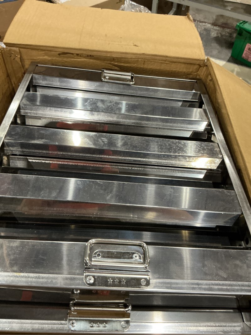 Condition photo showing Good Condition for hood filters 19.5" x 15.5", pack of 6, 430 stainless steel 5-groove baffle filters for restaurant kitchen commercial exhaust hoods
