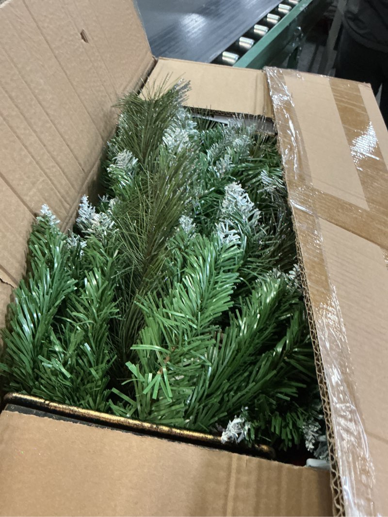 Condition photo showing Good Condition for 4FT Outdoor Christmas Tree with Lights in Vintage Potted Base, Battery Operated Xmas Tree with Snow-Touched Branches, 100 LED Warm Lights with Timer, Porch Entryway Holiday Decoration Snowy Glow Tree 2