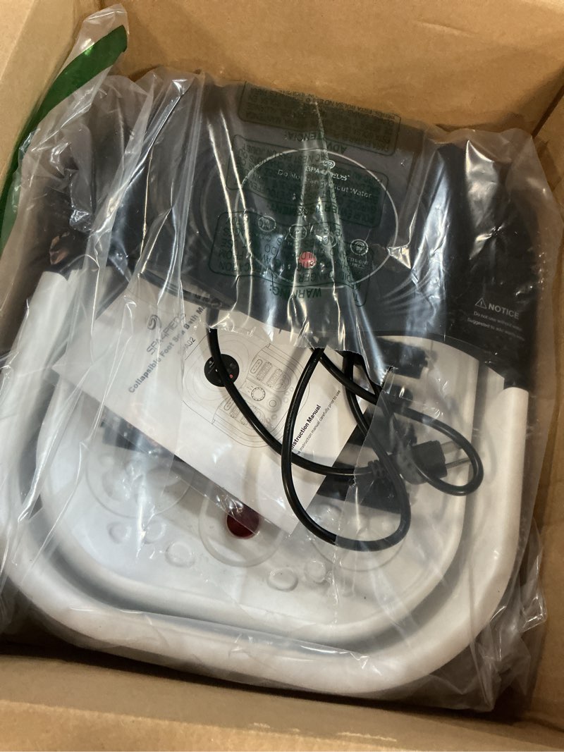 Condition photo showing As Is for Collapsible Foot Spa with Heat, Bubble, Red Light & Temp Control - Foot Bath Massager with 8 Shiatsu Massage Rollers, Pumice Stone & Timer, Soaking Tub for Relaxation & Pain Relief - Gifts Ideas Dark Black