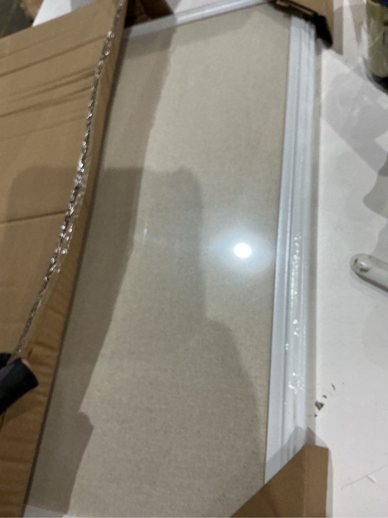 Condition photo showing Good Condition for u brands farmhouse linen bulletin board, 24" x 18", white wood style frame, industrial grade pinning surface 24"x18" natural linen