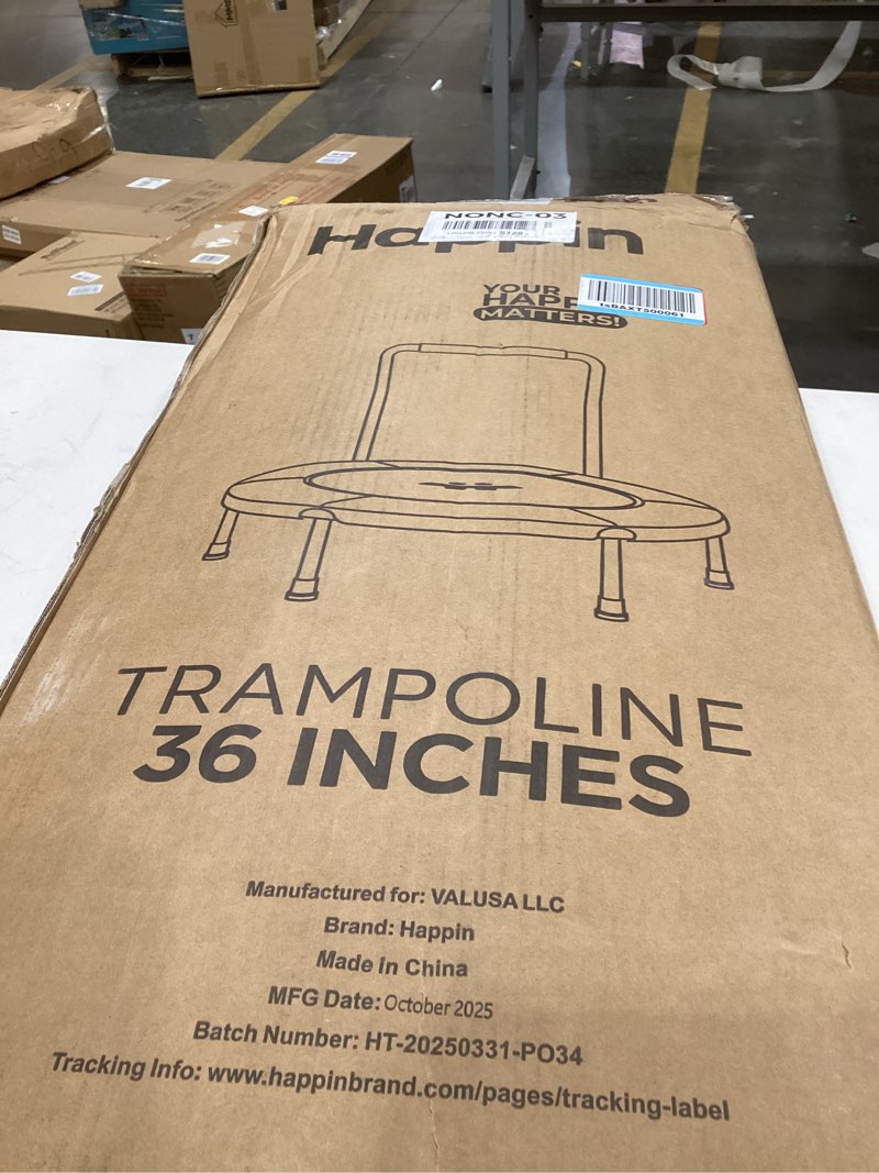 Condition photo showing Good Condition for Happin® 36'' Indoor Trampoline for Kids Ages 2-6, Foldable Mini Rebounder for Indoor & Outdoor Play with Foam Handle and Ultra Safe Padding, Perfect Toddler Gift for Boys & Girls